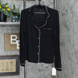 Stars Above Beautifully Soft Notch Collar Long Sleeve Pajama Top Black L