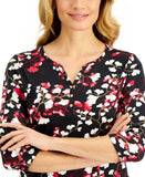 Karen Scott Petite Floral 3/4 Sleeve Split Neck Knit Henley Top