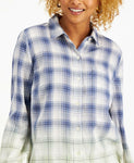 Style & Co Petite Ombre Plaid Button Front Shirt