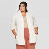 Ava & Viv Women's Plus Size Collared Open Layering Cardigan Sweater Cream 2X
