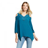 Knox Rose Women's Crochet Yoke Smocked Cold Shoulder Top