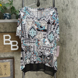 Nina Leonard Women's Mixed-Media Tunic Top With Pockets Multi Medallion XL