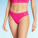 Shade & Shore Women's Ribbed Strappy Side Cheeky Bikini Bottom
