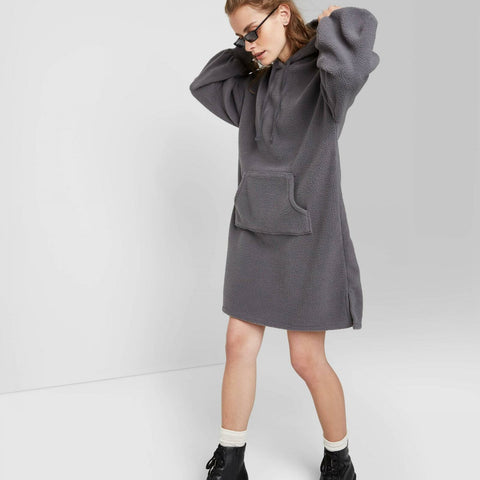 Wild Fable Women's Long Sleeve Hooded Sherpa Sweater Dress – Biggybargains
