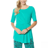 IMAN Women's Plus Size Global Chic Luxury Resort Short Sleeve Knot-Front Top