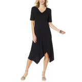 Comfort Code by Cuddl Duds Women's Elbow Sleeve Handkerchief Hem Dress