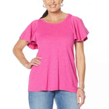 NWT DG2 by Diane Gilman Women's Flutter-Sleeve T-Shirt Large