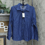 DG2 by Diane Gilman Women's Smocked Boyfriend Chambray Denim Shirt