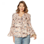 Curations Women's Bell Sleeve Printed Blouse with Cami