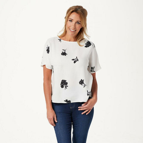 Vince Camuto Women's Tossed Flowers Printed Pleat Back Blouse