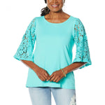 DG2 by Diane Gilman Women's Plus Size Lace Sleeve Top