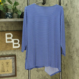 NWT Susan Graver Womens Striped Liquid Knit Asymmetrical Hem Top. A346365 XL