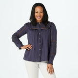 LOGO by Lori Goldstein Textured Woven Blouse Graphite Plus 1X
