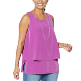 DG2 by Diane Gilman Women's Plus Size Mixed Media Easy Tank Top