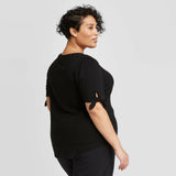 Ava & Viv Women's Plus Size Short Sleeve Pointelle Tie Top