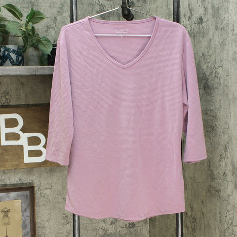 Seg'Ments Women's 3/4 Sleeve V Neck Textured Knit Top Cashmere Rose Large