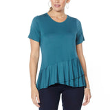 DG2 by Diane Gilman Women's Sustainable Bamboo Crossover Peplum Top Teal XS