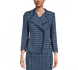 Kasper Women's Open Front Tweed Fringe Blazer Jacket Navy Large