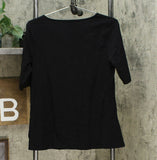 Lemon Way Women's Scalloped Edge Slub Knit Top Black Medium