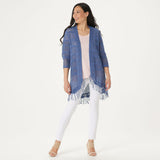H by Halston Plus Size Draped Textured Knit Cardigan With Tassel Hem