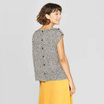 Who What Wear Women's Polka Dot Rolled Cuff Crewneck Blouse