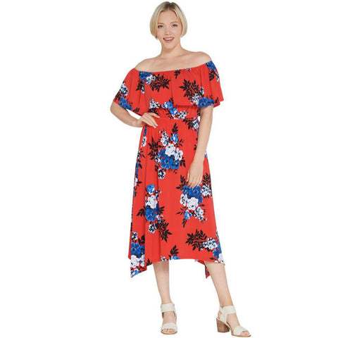 Du Jour Women's Off the Shoulder Floral Knit Midi Dress