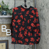 Dennis Basso Women's Button Front Floral Stretch Satin Blouse