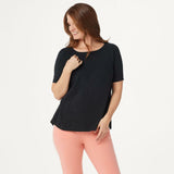 AnyBody Women's Cozy Knit Short-Sleeve Swing Top Black Small