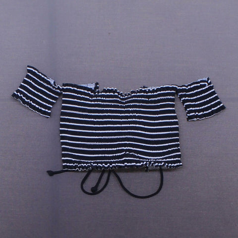 Xhilaration Smocked Underwire Off The Shoulder Bikini Top Black Stripe Small