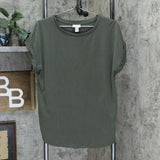 Ava & Viv Cuffed Short Sleeve Crewneck T-Shirt Olive Green Plus X