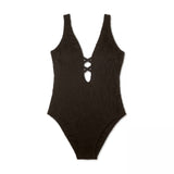 Shade & Shore Women's Textured Strappy Plunge One Piece Swimsuit