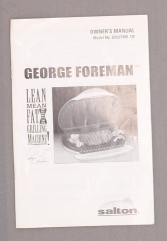 Salton George Foreman Owner's Manual & Cookbook #GR35TMRCB