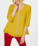 JM Collection Women's Jeweled V-Neck Tiered Hem Blouse