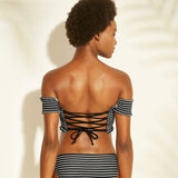 Xhilaration Smocked Underwire Off The Shoulder Bikini Top Black Stripe Small
