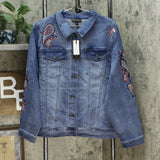 DG2 by Diane Gilman Women's Plus Size Embroidered Signature Jean Jacket