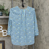 JM Collection Petite Geo Half Button Placket Pleat Back Blouse