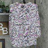 JM Collection 3/4-Sleeve Printed Pleat Back Blouse Pink Dahlia Large