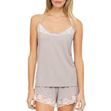 Flora Nikrooz Women's Frida Solid Knit Lace Trip Cami Pajama Set