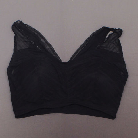 Rhonda Shear Striped Mesh Leisure Bra With Removable Pads Black Plus 1X