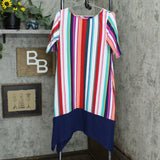 Cuddl Duds Petite Flexwear Elbow-Sleeve Rainbow Hem Dress Multi Stripe PM