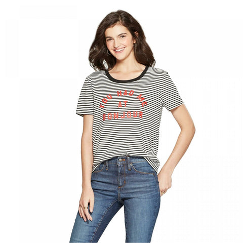 Fifth Sun Women's Short Sleeve YOU HAD ME AT BONJOUR Striped Graphic T-Shirt