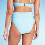 Shade & Shore Women's Ribbed High Waist High Leg Extra Cheeky Bikini Bottom