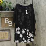 Connected Apparel Women's Petite Embroidered Chiffon Capelet Dress