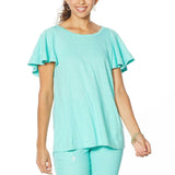 DG2 by Diane Gilman Women's Plus Size Flutter Sleeve T-Shirt Seafoam 1X