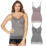 Rhonda Shear Women's Plus Size 2 Pack Lace Trim Pin Up Camisoles