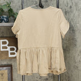 DG2 by Diane Gilman Women's Petal Sleeve Peplum Top Beige Large