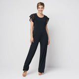 H by Halston Plus Size Jet Set Jersey Wide-Leg Jumpsuit Lace Sleeves Black 2X