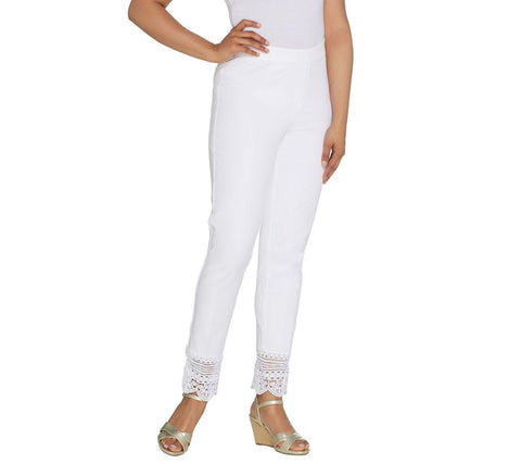 Isaac Mizrahi Live! 24/7 Stretch Ankle Pants with Crochet Trim Bright White 6
