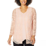 Nina Leonard Women's 3/4-Sleeve Embroidered Mesh Topper Jacket