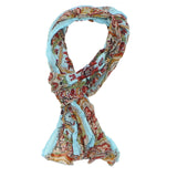 ZUZIFY Aqua Lightweight Lotus Patterned Rectangular Scarf